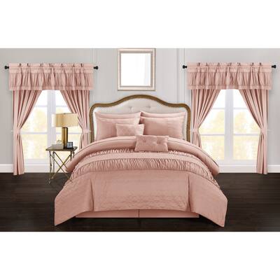 Chic Home Tinos Coral Ruched Ruffled 20-Piece Bed in a Bag Set