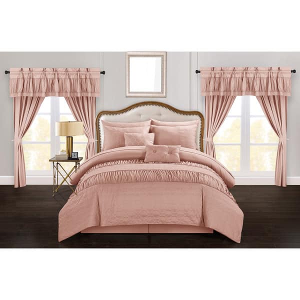 slide 2 of 8, Chic Home Tinos Coral Ruched Ruffled 20-Piece Bed in a Bag Set