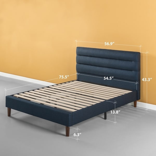 zinus upholstered navy button detailed platform bed