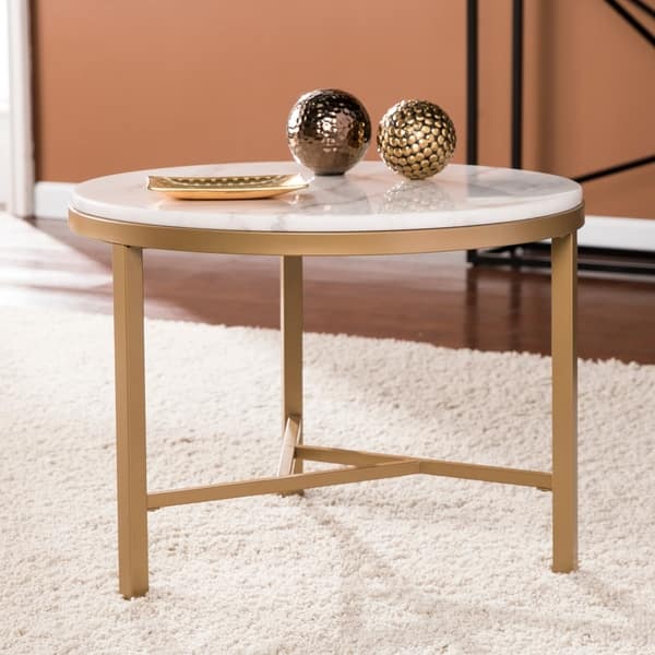 Garzeaux Champagne w/ Ivory Marble Accent Table - Overstock - 20508822