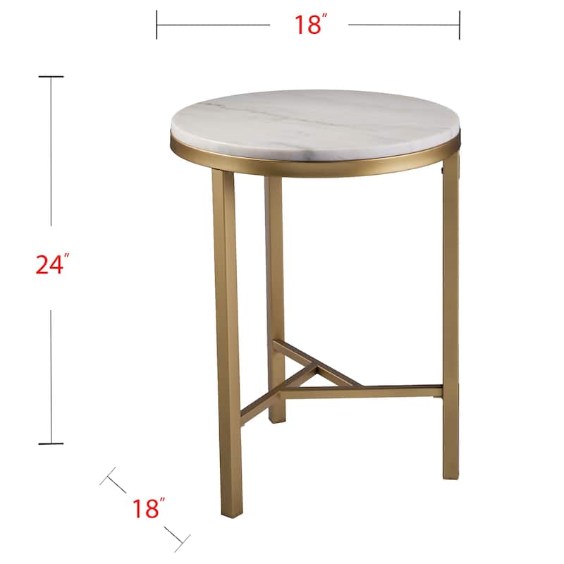 SEI Furniture Garzeaux Mid Century Modern Ivory Marble Gold Side Table