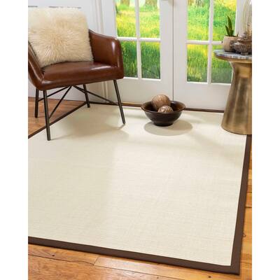 Natural Area Rugs 100%, Natural Fiber Handmade Icon, White Wool/Sisal Rug, Fudge Border - 5' x 8'