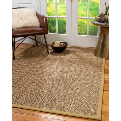 Natural Area Rugs 100%, Natural Fiber Handmade Beach, Natural Seagrass Rug, Sage Border - 5' x 8'