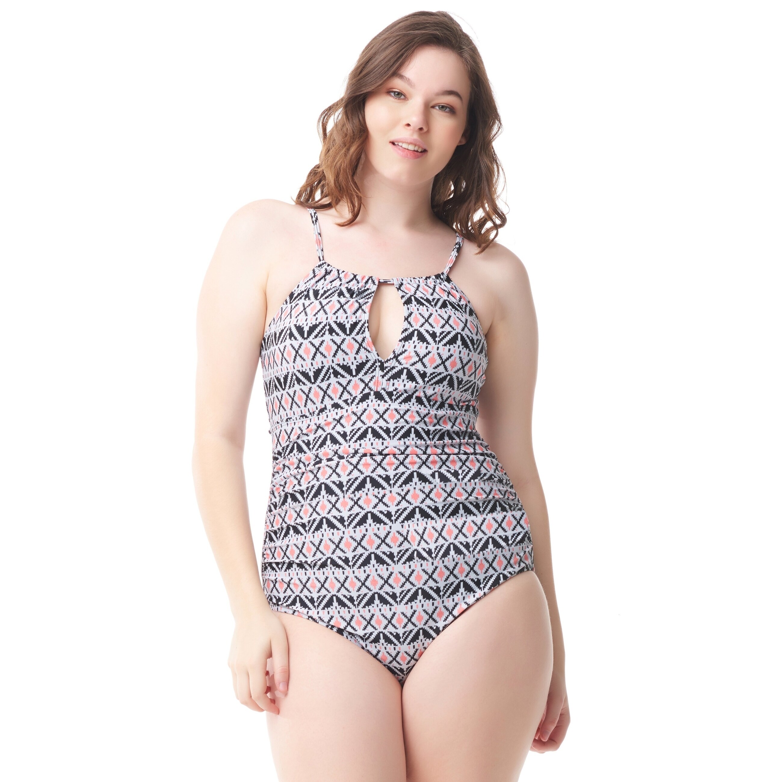 Sea Sand Beachwear Blue Pink Diamond Keyhole Maillot