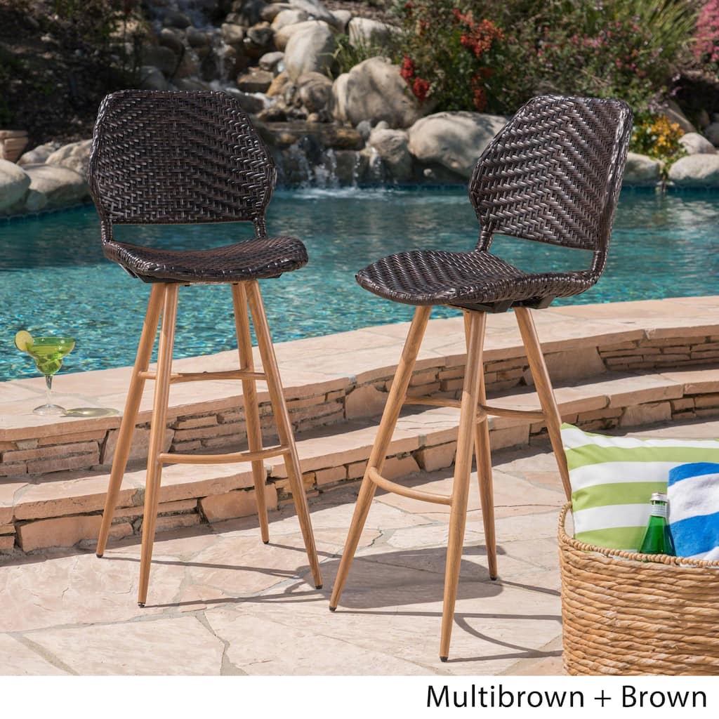 Laryn Outdoor Wicker Wood Barstool (Set of 2) by Christopher Knight Home