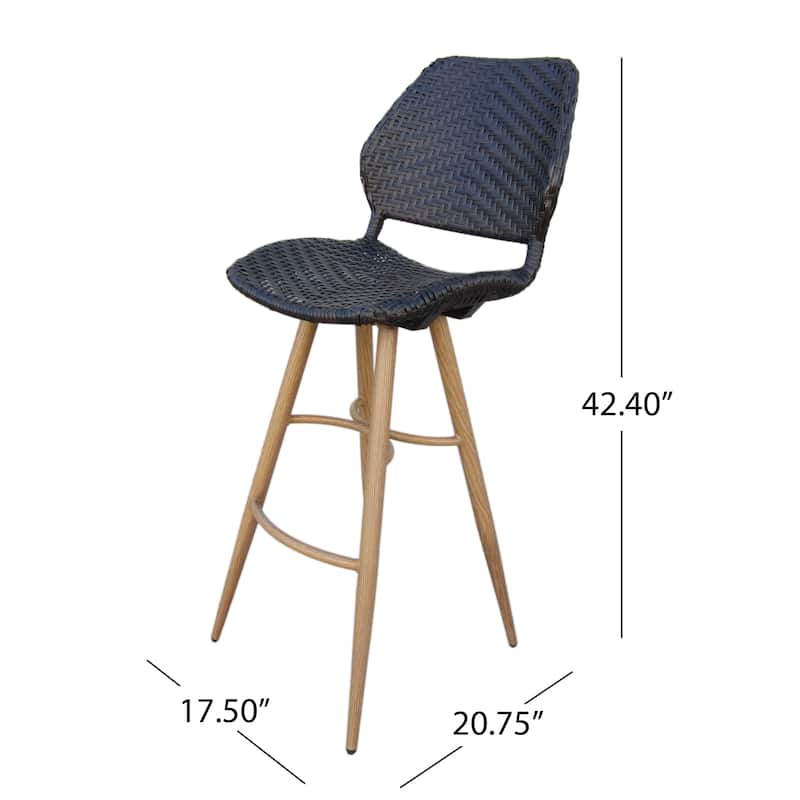 Laryn Outdoor Wicker Wood Barstool (Set of 2) by Christopher Knight Home