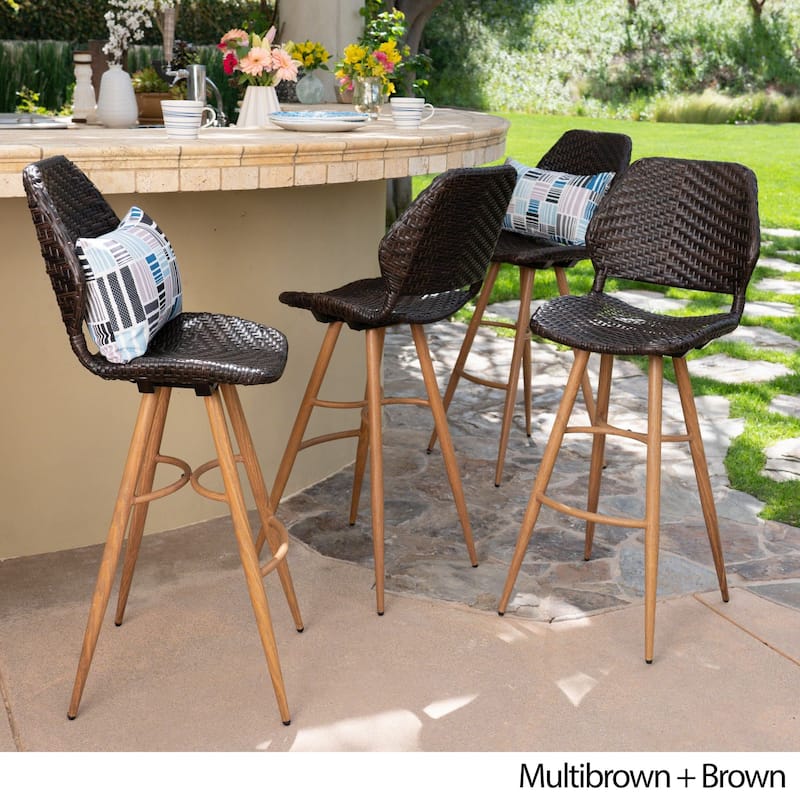 Laryn Outdoor Wicker Wood Barstool (Set of 4) by Christopher Knight Home