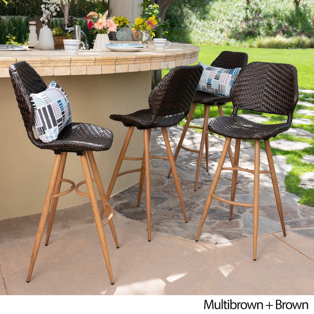 Laryn Outdoor Wicker Wood Barstool (Set of 4) by Christopher Knight Home