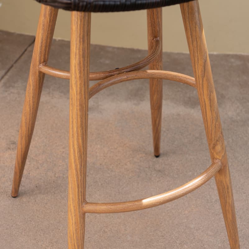 Laryn Outdoor Wicker Wood Barstool (Set of 4) by Christopher Knight Home