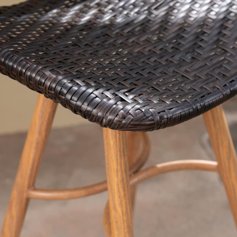Laryn Outdoor Wicker Wood Barstool (Set of 4) by Christopher Knight Home