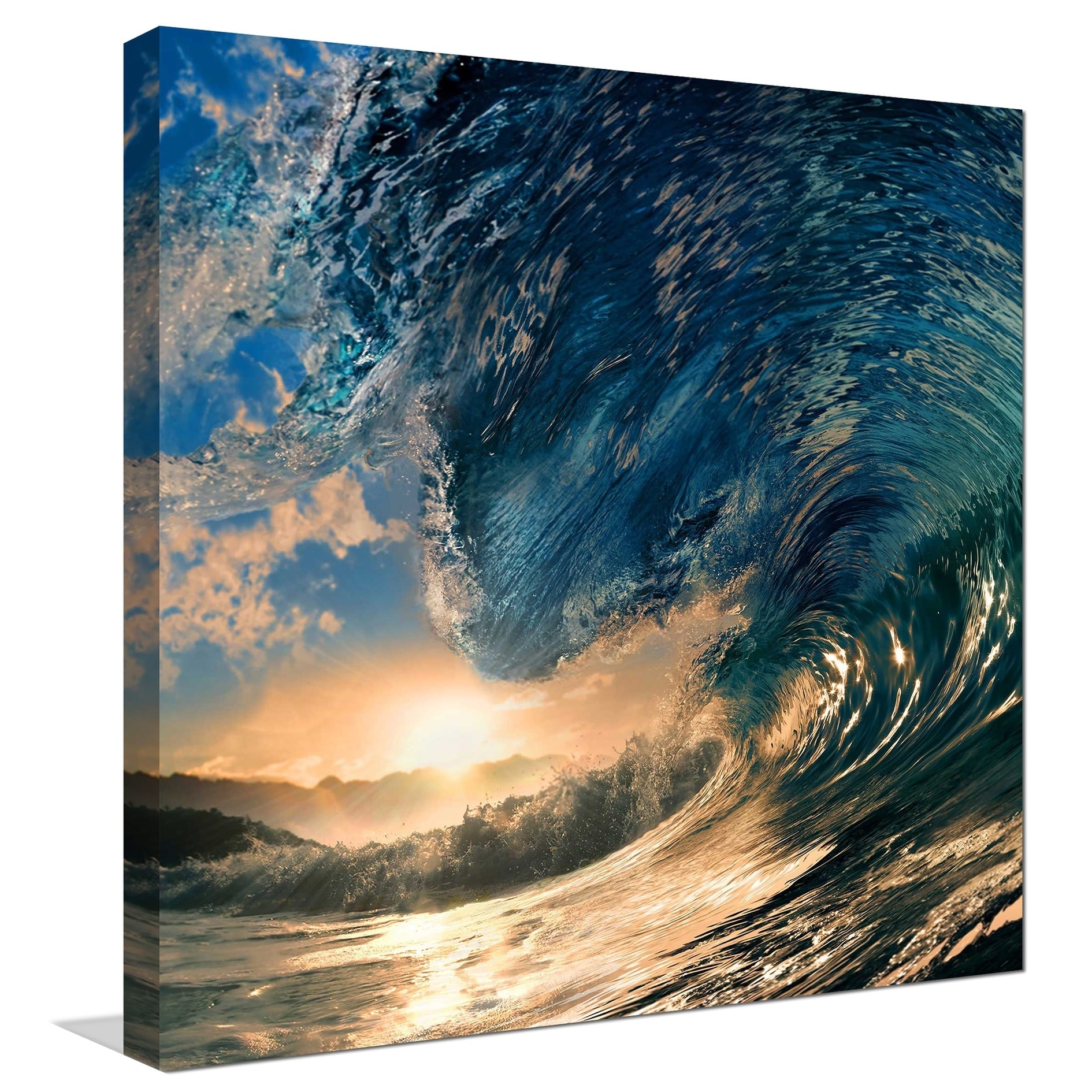 Dramatic Ocean Waves Artwork Framed Canvas Leather Print