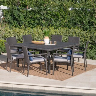 Gaston Outdoor 9-piece Square Wicker Dining Set with Cushions by Christopher Knight Home