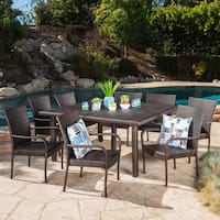 Fiona Outdoor 9-piece Square Wicker Dining Set by Christopher Knight Home