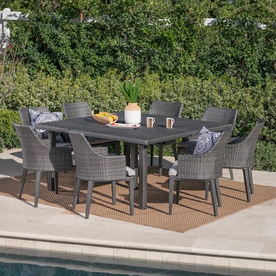 Arnell Outdoor 9-piece Square Wicker Dining Set with Cushions by Christopher Knight Home