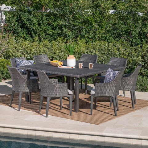 Arnell Outdoor 9-piece Square Wicker Dining Set with Cushions by Christopher Knight Home