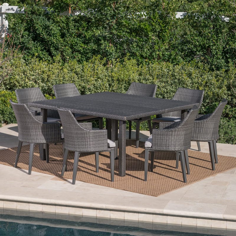 Arnell Outdoor 9-piece Square Wicker Dining Set with Cushions by Christopher Knight Home