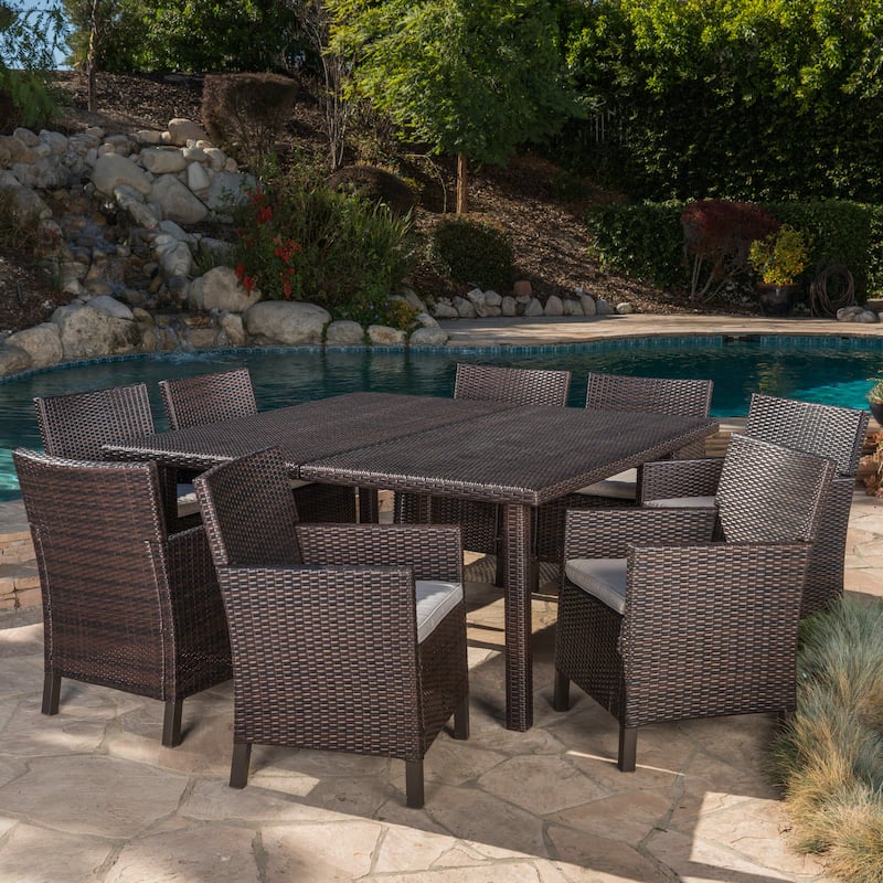 Arcade Outdoor 9-piece Square Wicker Dining Set with Cushions by Christopher Knight Home - N/A