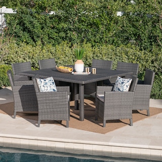 Arcade Outdoor 9-piece Square Wicker Dining Set with Cushions by Christopher Knight Home