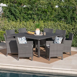Arcade Outdoor 9-piece Square Wicker Dining Set with Cushions by Christopher Knight Home - N/A