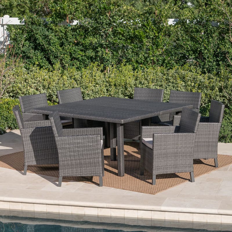 Arcade Outdoor 9-piece Square Wicker Dining Set with Cushions by Christopher Knight Home - N/A