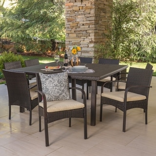 Chadney Outdoor 9-piece Square Wicker Dining Set with Cushions by Christopher Knight Home