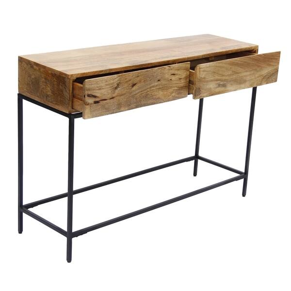Shop Mango Wood And Metal Console Table With Two Drawers Brown