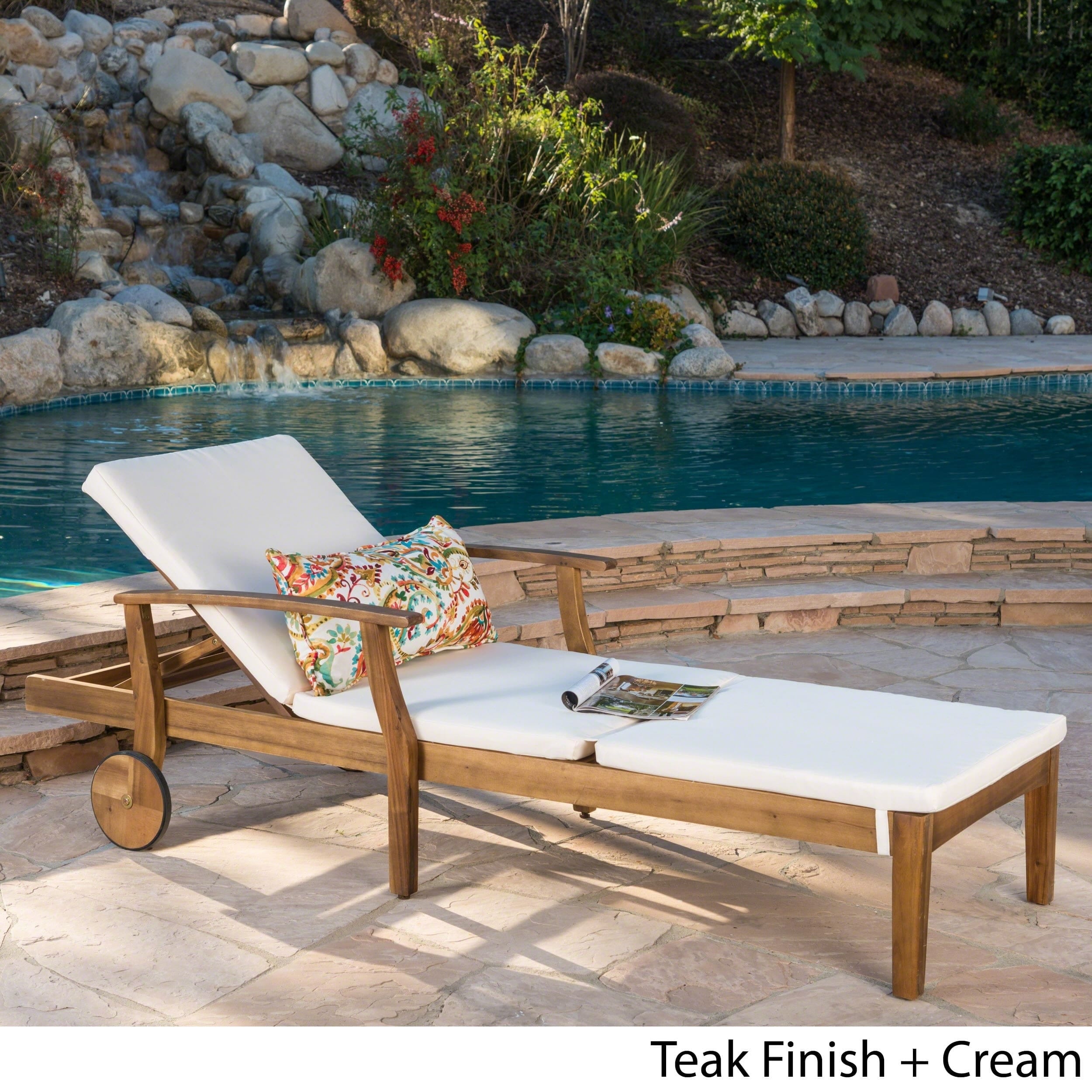 Contemporary Home Living 79 Brown Teak Finish Outdoor Furniture Patio Chaise Lounge