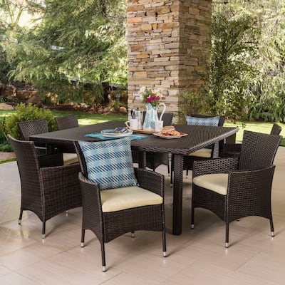 Aristo Outdoor 9-piece Square Wicker Dining Set with Cushions by Christopher Knight Home