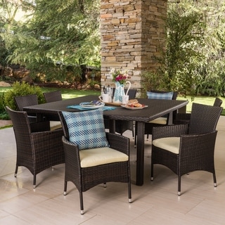 Aristo Outdoor 9-piece Square Wicker Dining Set with Cushions by Christopher Knight Home