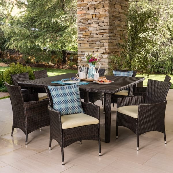 Shop Aristo Outdoor 9 Piece Square Wicker Dining Set With Cushions