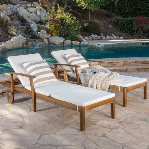 Perla Acacia Wood Chaise Lounge with Cushions (Set of 2) by Christopher Knight Home