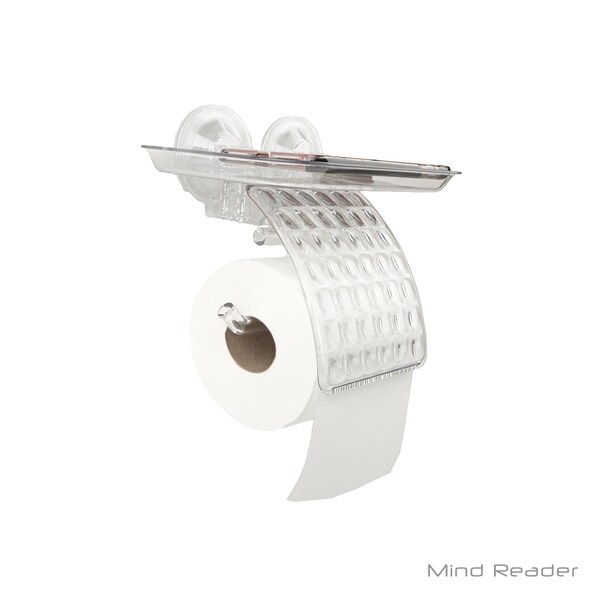 Mind Reader Toilet Paper Holder with Phone Bed Tray, Clear