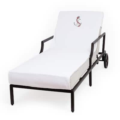 Authentic Turkish Cotton Embroidered Anchor White Towel Cover for Standard Chaise Lounge Chair