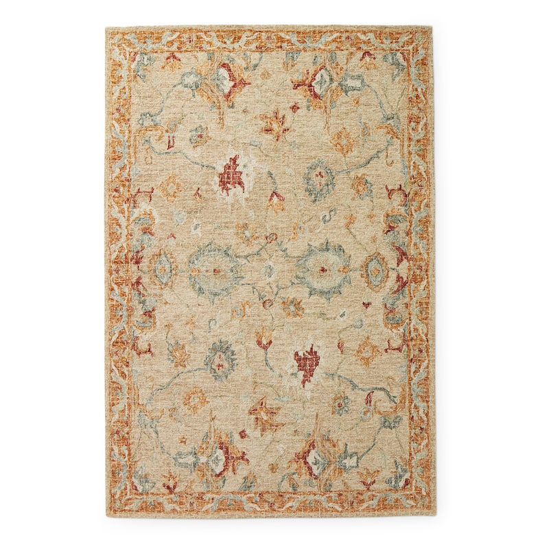 Alexander Home Transitional Floral Mosaic Hand-Hooked 100% Wool Rug - 7' 9" x 9' 9" - Ivory/Multi - Rectangle