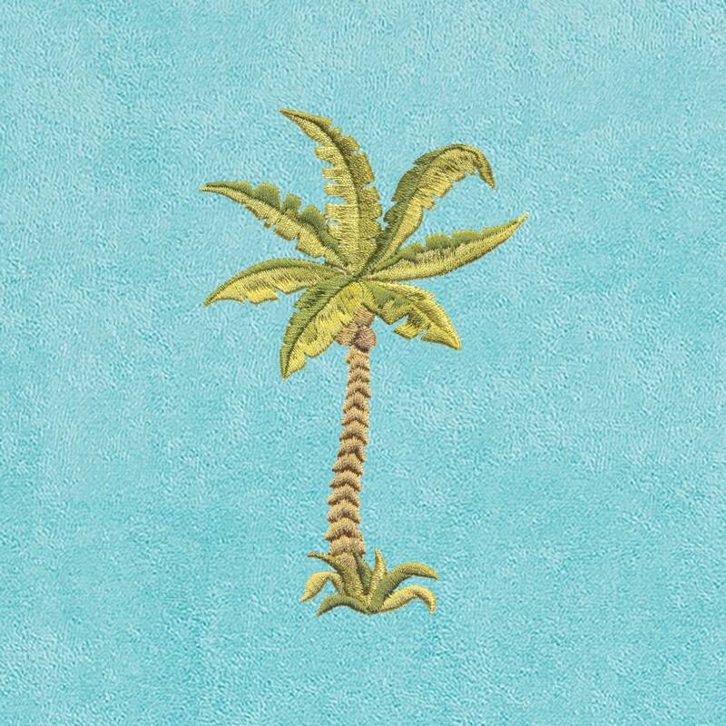 Authentic Turkish Cotton Embroidered Palm Tree Aqua Towel Cover with Pocket for Standard Chaise Lounge Chair
