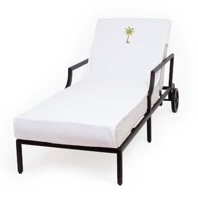 Authentic Turkish Cotton Embroidered Palm Tree White Towel Cover for Standard Chaise Lounge Chair