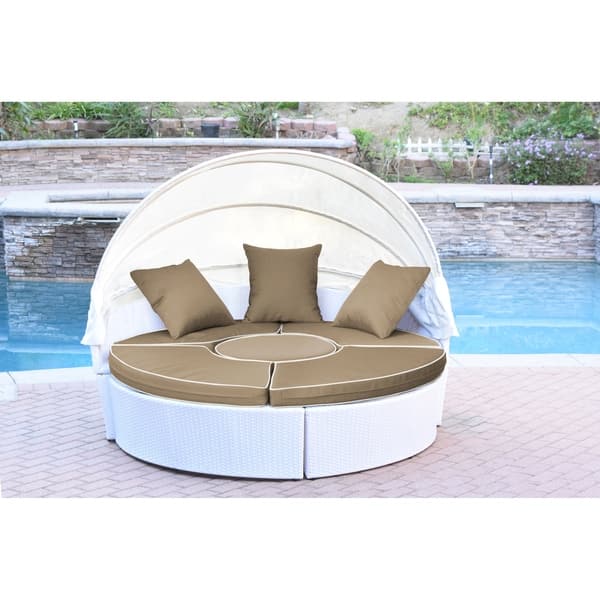 slide 2 of 4, All-Weather White Wicker Sectional Daybed Beige