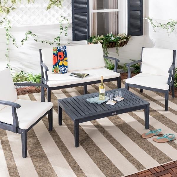 Safavieh Outdoor Living Bradbury Dark Slate Grey/ Beige 4-piece Set