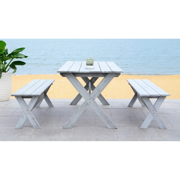 Safavieh Marina Grey 3-piece Table and Bench Dining Set