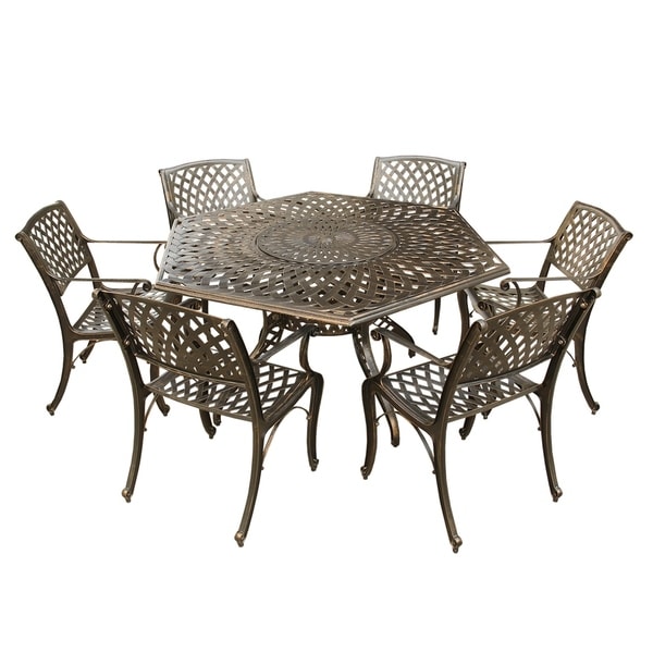 Lattice 63 inch Hexagon Dining Set with Lazy Susan and Six Chairs