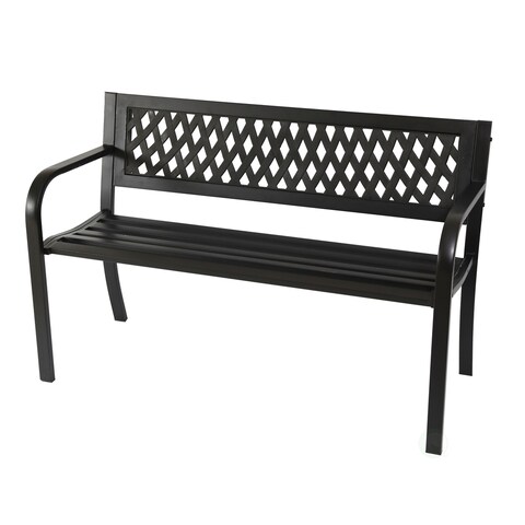 Gardenised Outdoor Steel 47" Park Bench for Yard, Patio, Garden and Deck, Black Weather Resistant Porch Bench, Park Seating
