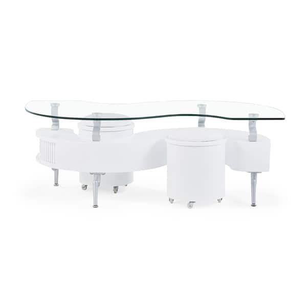 Global Furniture White Coffee Table With Gl Top And Cushioned Stools Global Furniture White Coffee Table With Gl Top And Cushioned Stools