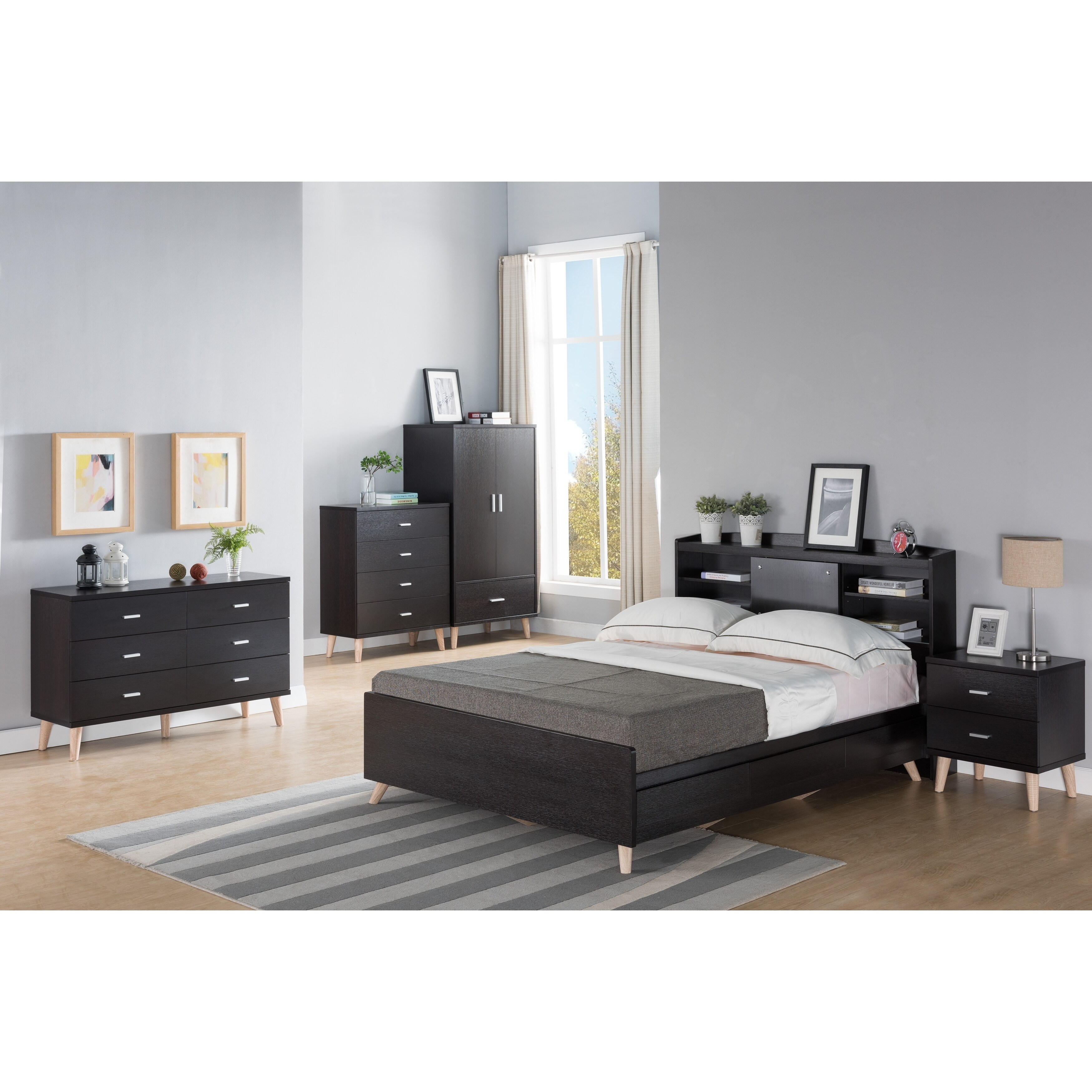 Shop Basil Contemporary 3 Piece Cappuccino Bed Nightstand And