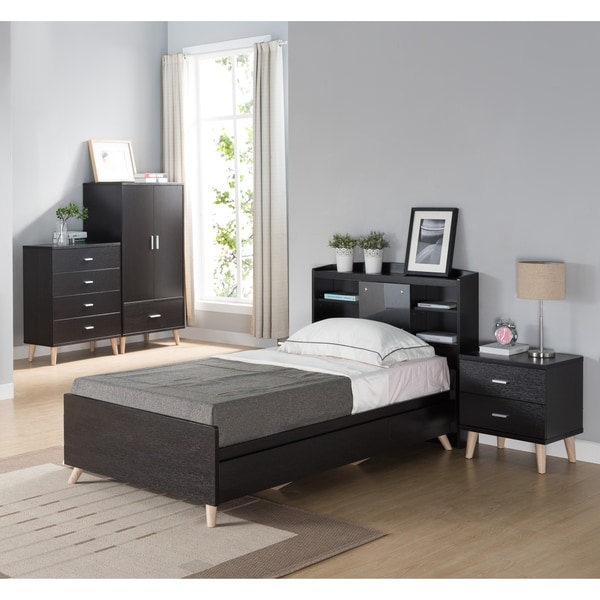 Basil Contemporary 3-piece Cappuccino Bed, Nightstand and Chest Set