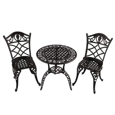 Grape Outdoor Patio Garden Aluminum 3 Piece Bistro Set in Sand Black