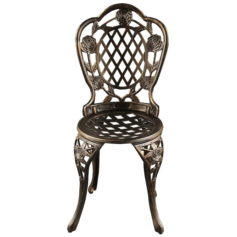Rose Outdoor Patio Garden Aluminum 3 Piece Bistro Set in Bronze