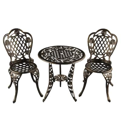 Rose Outdoor Patio Garden Aluminum 3 Piece Bistro Set in Bronze