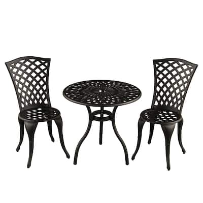 Lattice Outdoor Patio Garden 3 Piece Bistro Set in Sand Black