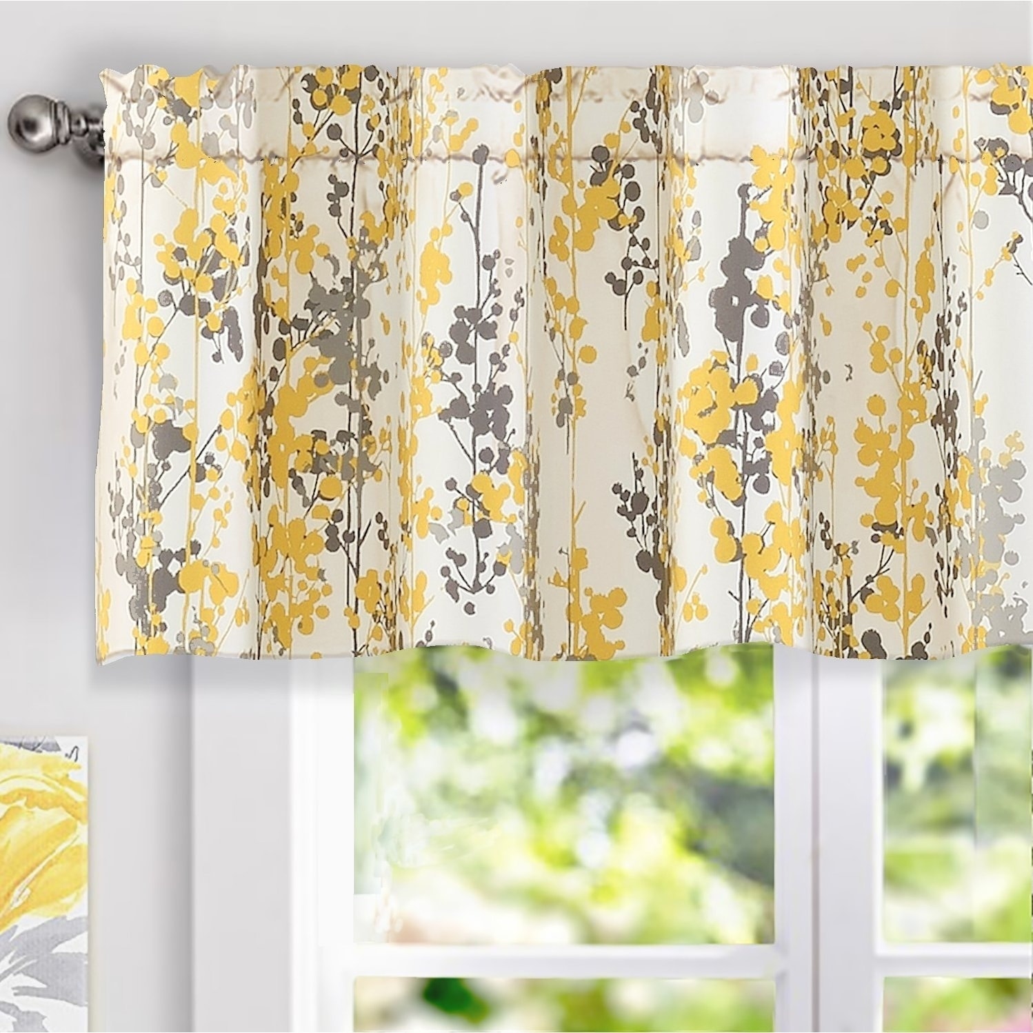 Yellow Gray Diamond Lattice Check stripe Kitchen fabric curtain topper Valance 