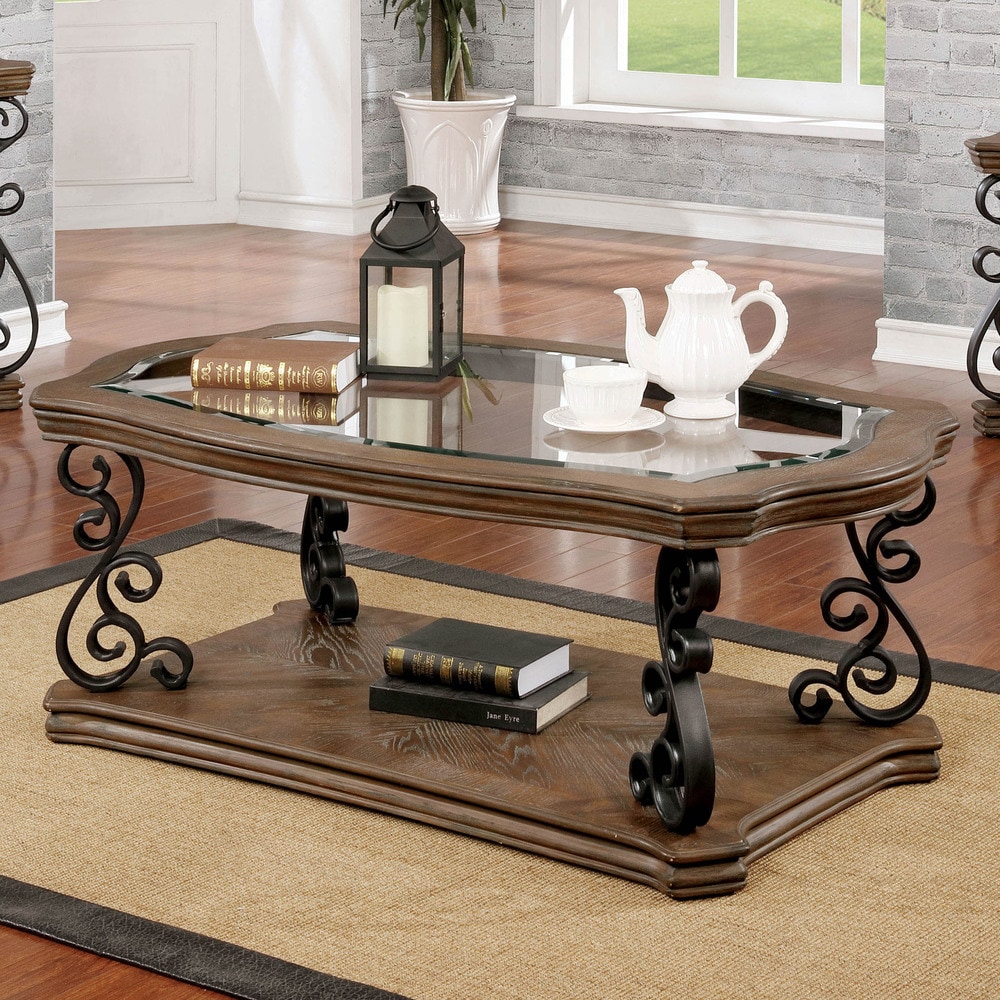 Furniture Of America Dist Brown 52 Inch Solid Wood 1 Shelf Coffee Table